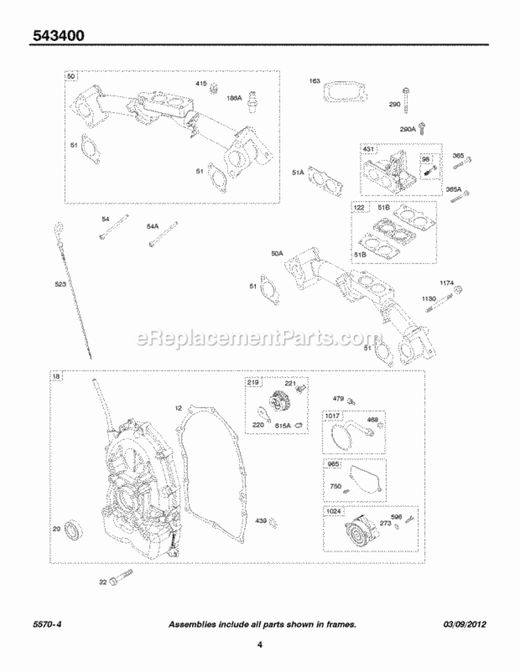 Intake Manifolds Crankcase Cover Diagram and Parts List for 543477-0048-E1  Briggs and Stratton Engine